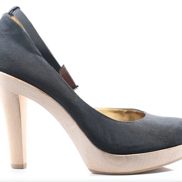 Lanvin Satin Wooden Heel Platform Ankle Strap Pumps - Size 39 - Picture 4 of 9